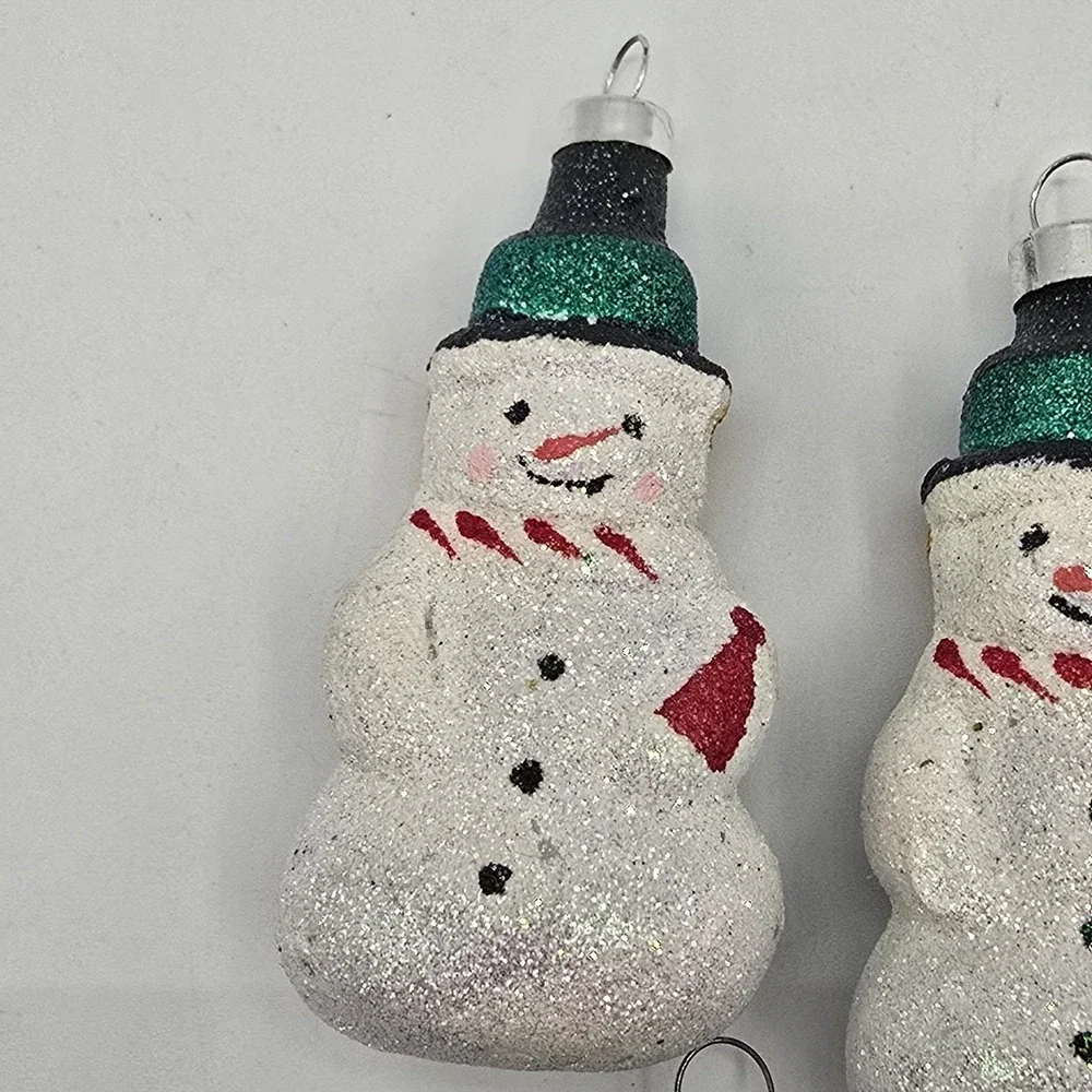 Glass Glitter Snowmen Christmas Ornaments White - Set‎ Of 4 Vtg 90s